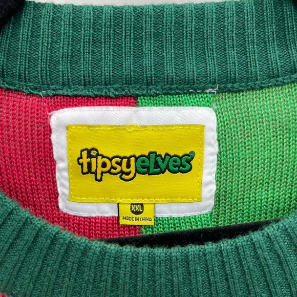 Tipsy Elves Christmas Present‎ Gold Bow NameTag Red Green Ugly Christmas Sweater - Picture 6 of 7